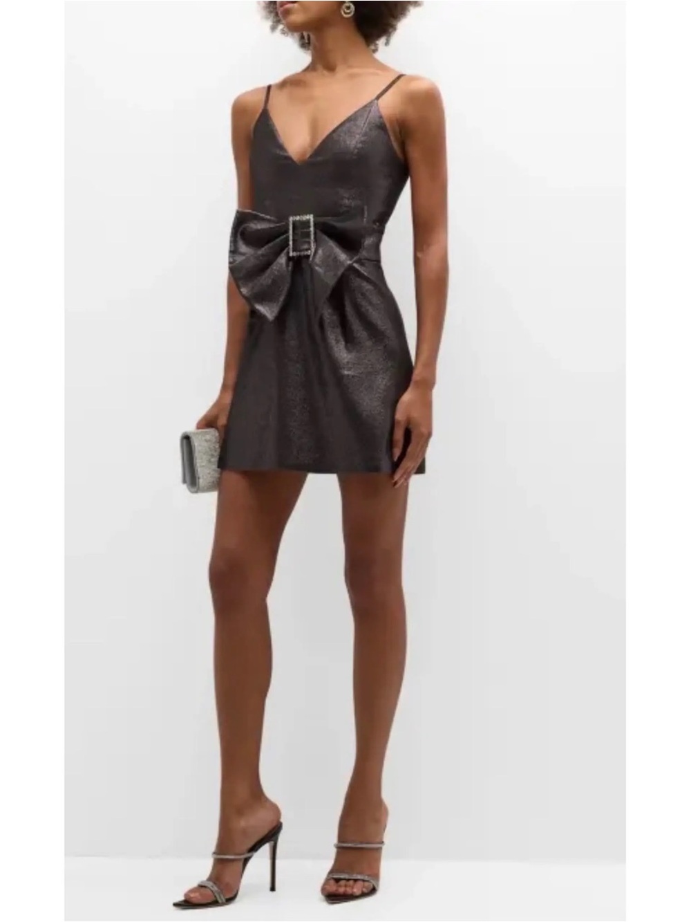 Ramy Brook Metallic Charcoal Bow-Front Mini Dress sz 4